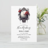 Dark Gothic Rote Rose & Mirror Fantasy Handfasts Einladung (Stehend Vorderseite)
