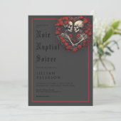 Dark Gothic Skeleton Couple Black Brautparty Einladung (Stehend Vorderseite)