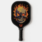 Dark Gothic Skull in Flames Monogram Initial Pickleball Schläger (Rückseite)