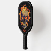 Dark Gothic Skull in Flames Monogram Initial Pickleball Schläger (Links)