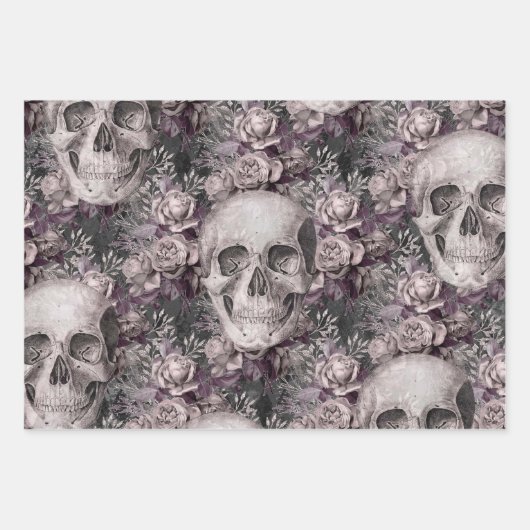 Dark Gothic Skull & Script Wrapping Paper Sheets Geschenkpapier Set (Vorderseite)