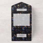 Dark Gothic Vintag Blue Floral & Skulls QR Code All In One Einladung (Außenbereich)