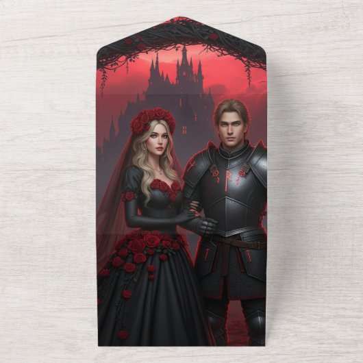 Dark Gothic Wedding Einladung | Bride & Knight (Außenbereich)