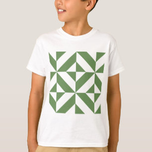 Dark Grass Green Geometric Deko Cube Pattern T-Shirt
