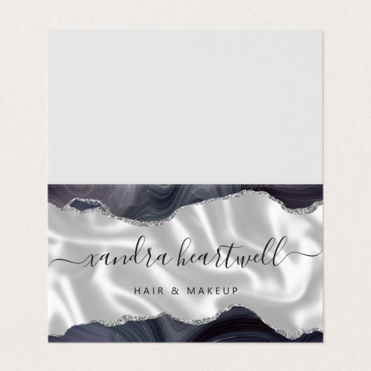 Dark Gray Agate Silver Glitzer Luxus Visitenkarten (Außenseite Aufgefaltet)