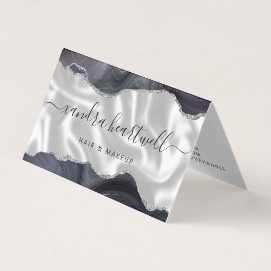 Dark Gray Agate Silver Glitzer Luxus Visitenkarten (Vorderseite)