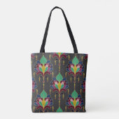 Dark Gray and Gold Art Deco Floral Ornament Tasche (Rückseite)