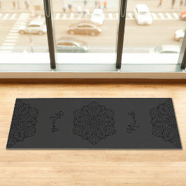 Dark Gray Beautiful Mandala With Custom Name Yogamatte