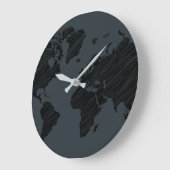 Dark Gray & Black Abstract World Map Design Große Wanduhr (Winkel)