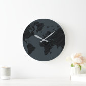 Dark Gray & Black Abstract World Map Design Große Wanduhr (Zuhause)