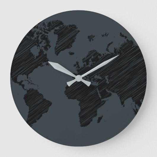 Dark Gray & Black Abstract World Map Design Große Wanduhr (Vorderseite)
