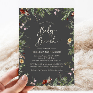 Dark Gray Boho Wildblumen Baby Brunch Einladung