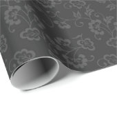 Dark Gray Botanical Floral Pattern Geschenkpapier (Rolleneckpunkt)