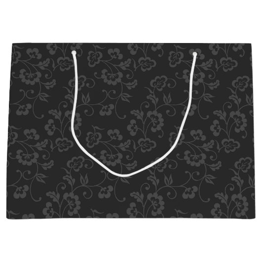 Dark Gray Botanical Floral Pattern Große Geschenktüte (Vorderseite)