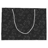 Dark Gray Botanical Floral Pattern Große Geschenktüte (Rückseite)