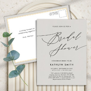 Dark Gray Brautparty Minimalistisch Elegantes Skri Einladungspostkarte