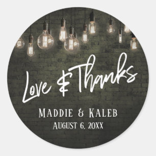 Dark Gray Bricks Edison Lights Liebe & Danke Runder Aufkleber