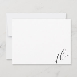 Dark Gray Calligraphy Script Two Initials Mitteilungskarte
