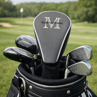 Dark Gray Classic Custom Monogram & Name Golf Headcover