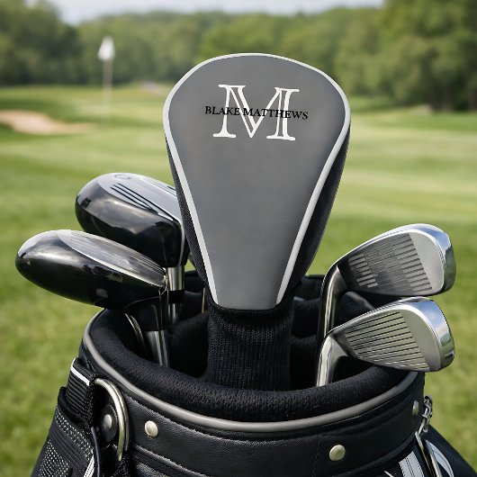 Dark Gray Classic Custom Monogram & Name Golf Headcover