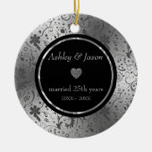 Dark Gray Floral Damask Keramik Ornament (Vorne)