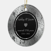 Dark Gray Floral Damask Keramik Ornament (Links)