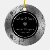 Dark Gray Floral Damask Keramik Ornament (Hinten)