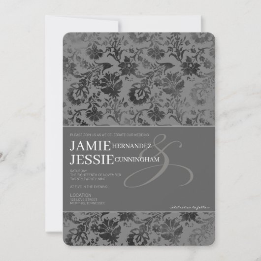 Dark Gray Floral Einladung (Vorderseite)