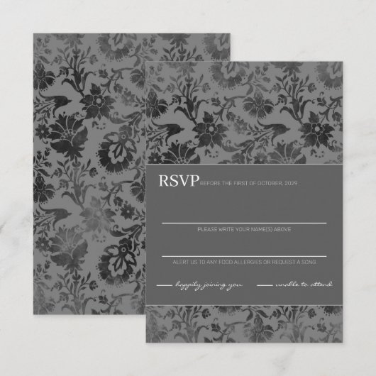 Dark Gray Floral RSVP Karte (Vorne/Hinten)