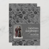 Dark Gray Floral Save The Date (Vorne/Hinten)