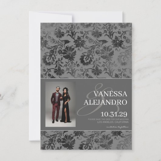 Dark Gray Floral Save The Date (Vorderseite)