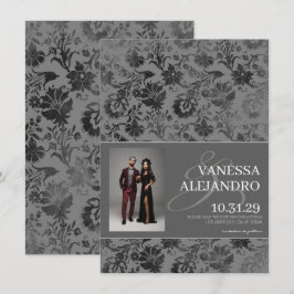 Dark Gray Floral Save The Date