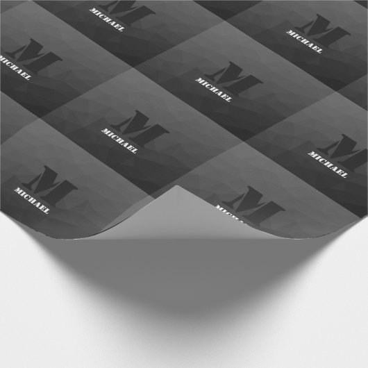 Dark gray geometric mesh pattern Monogram Geschenkpapier (Ecke)