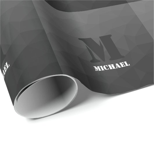 Dark gray geometric mesh pattern Monogram Geschenkpapier (Rolleneckpunkt)