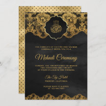 Dark Gray Gold Foil Lace Islamic Mehndi