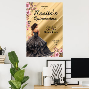 Dark Gray Gown 15. Geburtstag Elegant Quinceanera Poster