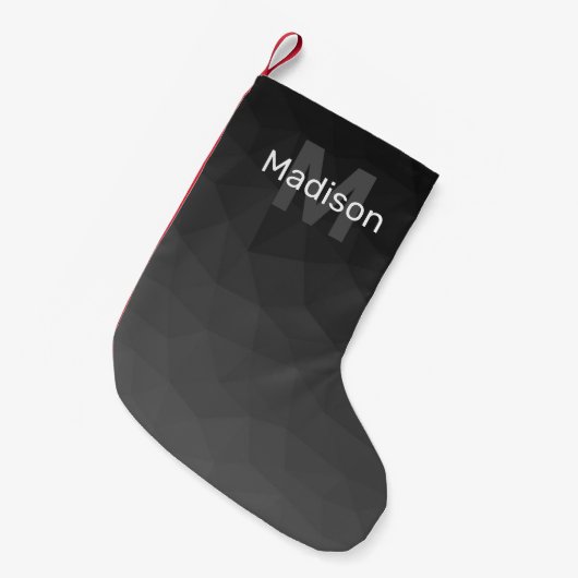 Dark gray gradient geometric mesh Monogram Kleiner Weihnachtsstrumpf (Vorderansicht (hängend))