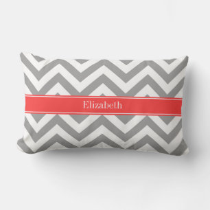 Dark Gray Lg Zickzack Coral Red Name Monogram Lendenkissen