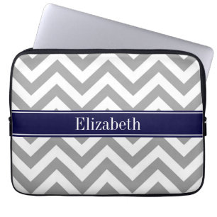 Dark Gray Lg Zickzack Navy Blue Name Monogram Laptopschutzhülle