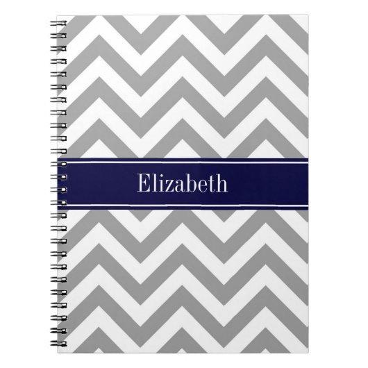 Dark Gray Lg Zickzack Navy Blue Name Monogram Notizblock (Vorderseite)