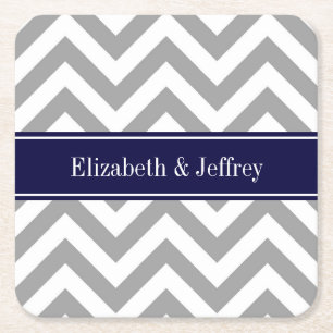 Dark Gray Lg Zickzack Navy Blue Name Monogram Rechteckiger Pappuntersetzer