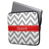 Dark Gray Lg Zickzack Red Name Monogram Laptopschutzhülle (Vorderseite Links)