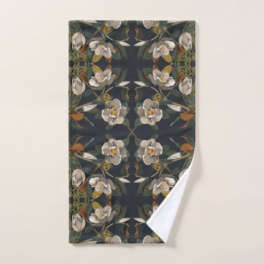 Dark Gray Magnolia Floral Handtuch (Handtuch)