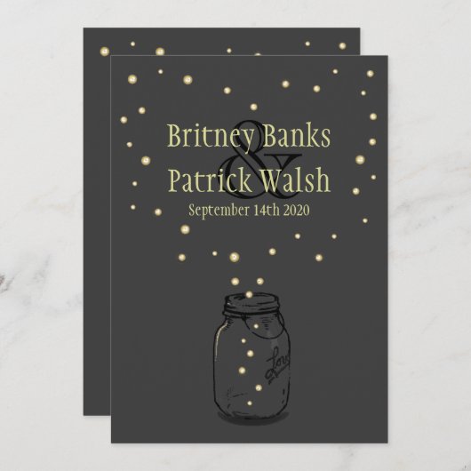 Dark Gray Mason Jar Firefly Hochzeit Einladungen (Vorne/Hinten)