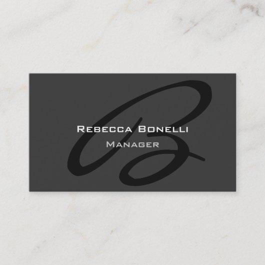 Dark Gray Monogram Script Manager Business Card Visitenkarte (Vorderseite)
