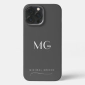 Dark Gray Monogram und Name iPhone Hülle (Rückseite)