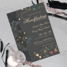 Dark Gray Moody Boho Abstrakt Floral Handfasts