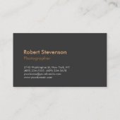 Dark Gray Orange Fotograf Artist Business Card Visitenkarte (Rückseite)