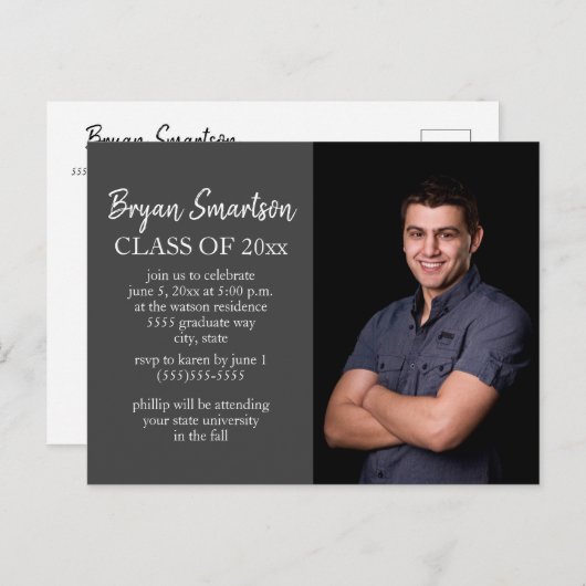 Dark Gray Personalisiert Foto Graduation Party Postkarte (Vorne/Hinten)