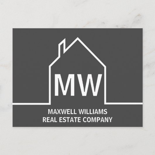 Dark Gray Real Anwesen Company Monogram Realtor Postkarte (Vorderseite)